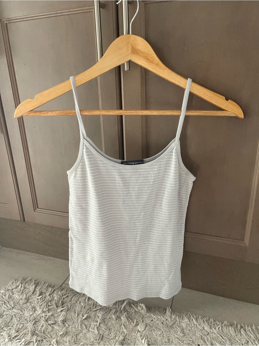 Brandy Melville Light Gray & White Striped Spaghetti Strap Camisole